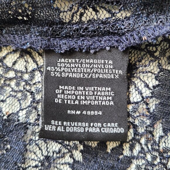Lace Sequin Open Front Top 14 Dark Blue Floral Cardigan Topper Witchcore Evening - Picture 9 of 10
